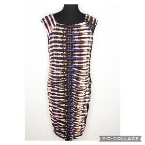Taylor cream black purple graphic rutched sheath dress size 12